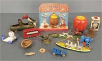 Group of miniature toys, mechanical toothpick,