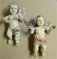 Polychrome Carved Wooden Cherubs.