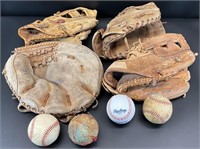 Vintage Baseball Gloves & Baseballs