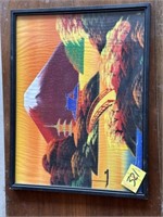 COLORFUL ORIENTAL FRAMED PICTURE, 12 3/4" X 16 1/2