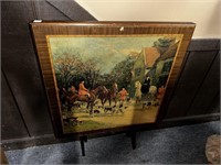 VINTAGE WOODEN FOLDING TABLE W/ PAINTING (27" X