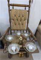 Antique Rocking Chair and Vintage Chandler Light,