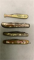 4 Vtg Adv Pocket Knives