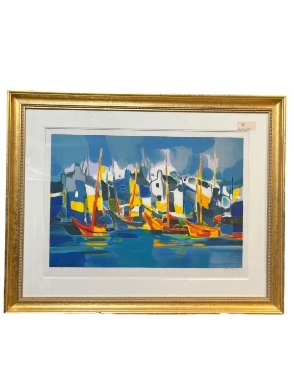 Large Marcel Mouly signed lithograph Audierne