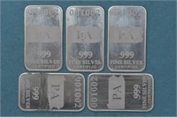 5 - 0.5ozt Silver .999 (2.5ozt TW) Bars