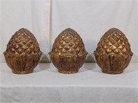 Set of 3 Carved & Gilded Pineapples Finials