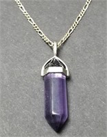 Purple Stone Pendant Sterling 18" Chain Necklace