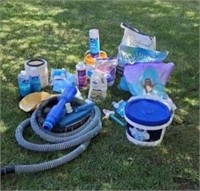 Assorted Pool Chemicals and Hoses