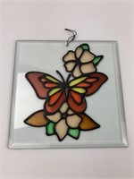 Stained Glass Butterfly & Flowers Panel