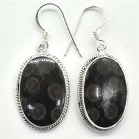 Sterling Silver Black Agate Dangle Hook Earrings