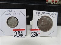 1960 Roosevelt  Dime & 1980 Kenndy Half