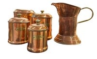 Copper & Brass Canister Set & Pitcher