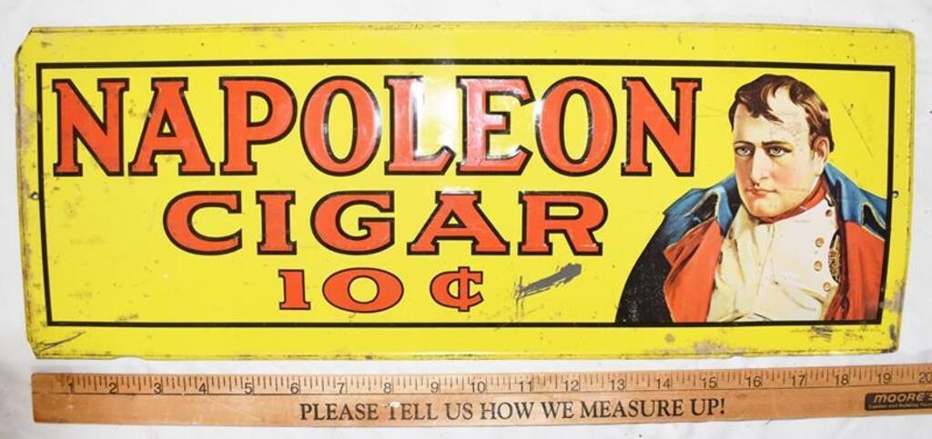 VINTAGE NAPOLEON CIGAR METAL ADVERTISING SIGN -