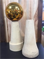 Gazing Ball with 2 Pedestals - One Stand Cracked
