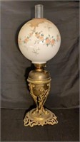 Antique Brass & Glass Parlor Oil Lamp