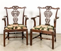 Two Chippendale style Carved Mahogany Arm Chairs