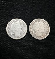 1907 & 1912 D Barber Dimes