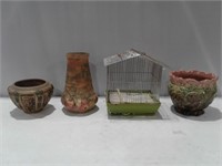 Bird Cage & Ceramic Planters