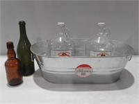 Galvanized Tub & Asst. Bottles