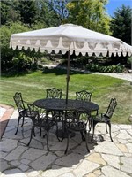 Black Wrought Iron Patio Dining Set w/ Umbrella