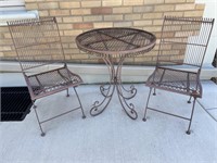 Wrought Iron Patio Cafe Table & Folding Chairs