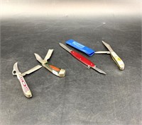Lot of 4 mini folding pocket knives of different s
