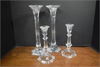 Two Sets Of Heavy Crystal Candle Pillars