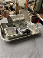 SMALL LOAF PANS, NUT GRINDER, SIFTERS