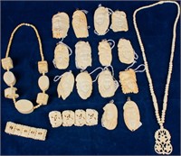 Lot Carved Bone Fetish Totem Pendants Necklaces