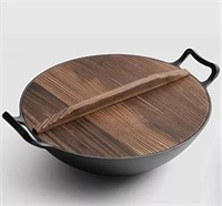 Cast iron wok with wood lid