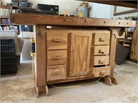 Hand Crafted Wood Work Bench with Drawers