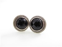 David Yurman Onyx, Diamond Button Earrings