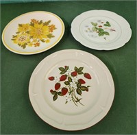 2 strawberry plates and vintage yellow flowers