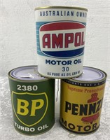 3 x Modern Made US 1 Quart Oil Tins