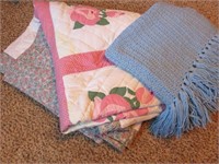 Rose Quilt and Blue Afghan