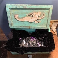 Wood Mermaid box filled with chandelier prisms