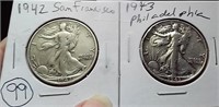 1942 S 1943 P ww2 era silver walking half dollars