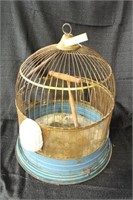Blue Painted Bird Cage with Ceramic Feeder