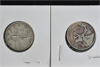 2 pcs 1952 & 1961 CAD .25c Silver Coins