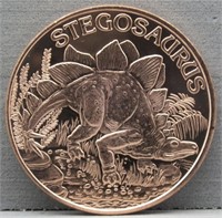 Copper .999 Fine Stegosaurus One AVDP Ounce Coin.