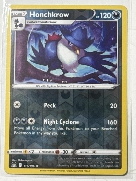 Pokémon Lost Origin Honchkrow 115/196 Rev Holo!