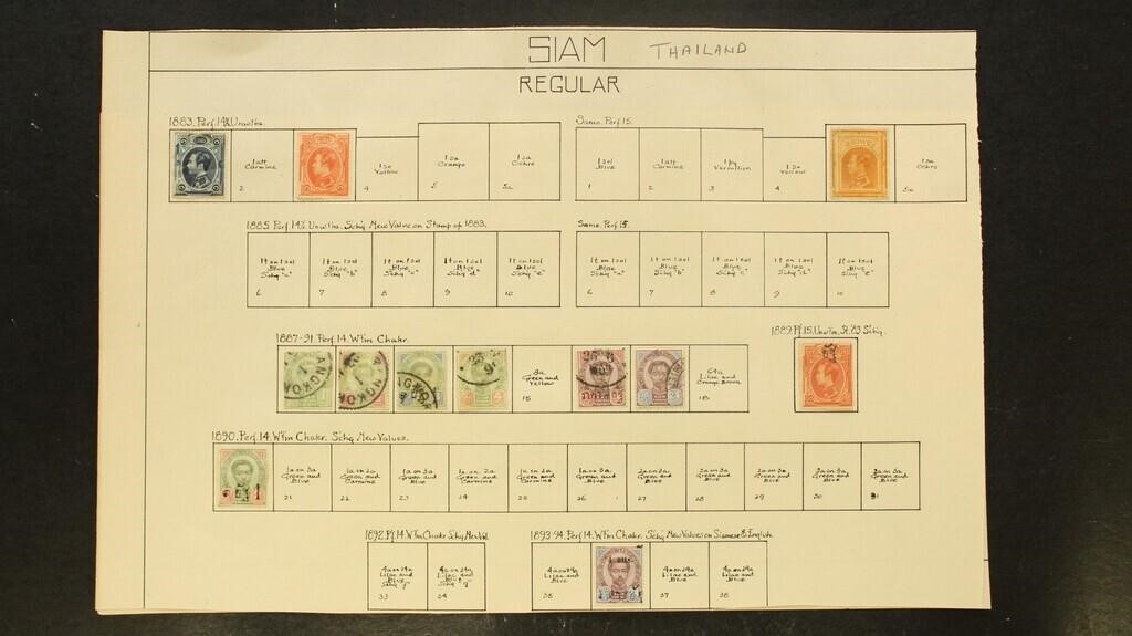 Thailand Stamps Used and Mint hinged on old pages,