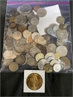 100 Foreign Coins &1968 Illinois Sesquicentennial