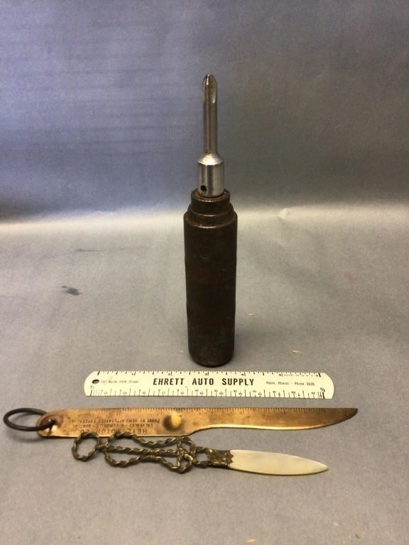 Phillips screwdriver, ruler, and letter openers