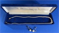 Costume pearl necklace/earrings/stick pin set