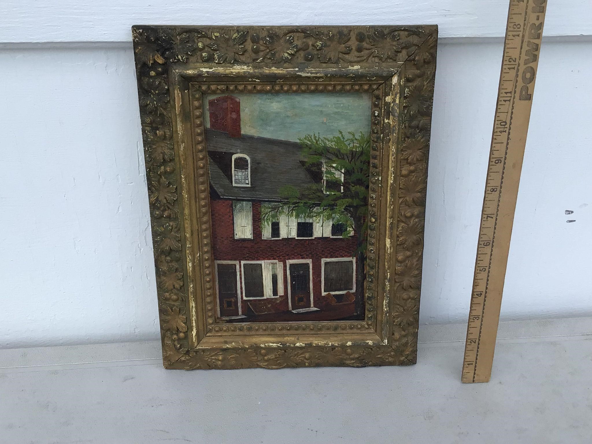 OIL PAINTING IN ANTIQUE FRAME WITH WOOD BACK