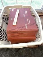 Clothes basket with Compton Yearbooks & 2 shelf