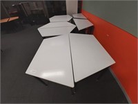 8 Timber Top White Trapezoid Students Desks