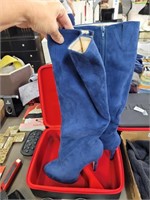 Blue suede high heel boots size 8.5 in fancy shoe