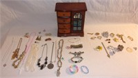 Jewelry box loaded w/ various costume etc.